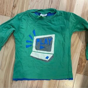 Mini Boden Green Long Sleeve Tee with Playful Computer Graphic
